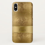 Metallic Gold & Gold Floral Paisley Pattern iPhone X Case<br><div class="desc">Gold metallic faux brushed aluminium background with elegant gold paisley pattern. Elegant girly design. Optional monogram with faux gold bar.</div>
