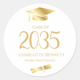 Metallic Gold Grad Cap Diploma Graduation  Classic Round Sticker