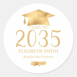 Metallic Gold Grad Cap Diploma Graduation Classic Round Sticker