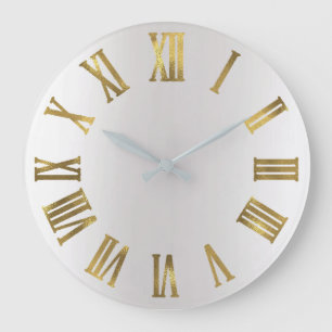 Metallic Gold Grey Silver Roman Numbers Large Clock