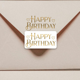 Metallic Gold Happy Birthday Sticker and Hearts