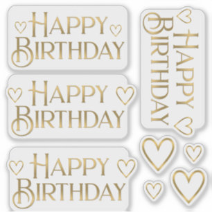 Metallic Gold Happy Birthday Sticker and Hearts