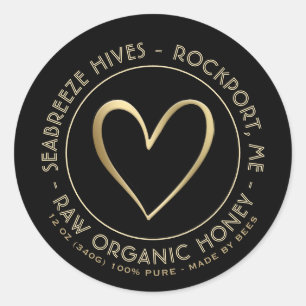 Metallic Gold Heart Organic Honey Jar Label 