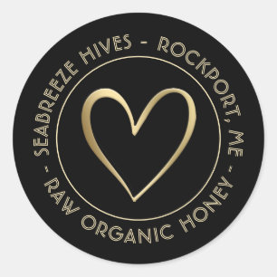 Metallic Gold Heart Organic Honey Jar Label 