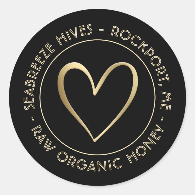 Metallic Gold Heart Organic Honey Jar Label  (Front)