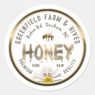 Metallic Gold Honey Label Bee Daisy Flower