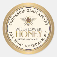 Metallic Gold Honey Label with Bee Dotted Border