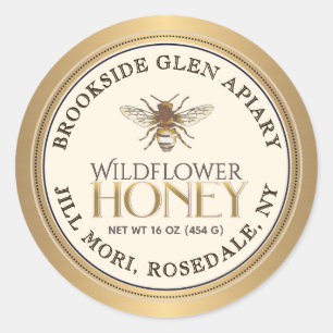 Metallic Gold Honey Label with Bee Dotted Border  