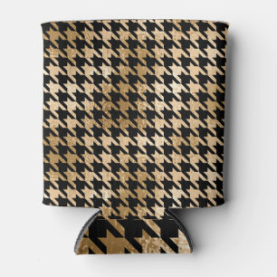 Metallic gold hounds tooth, fashion pattern. can cooler