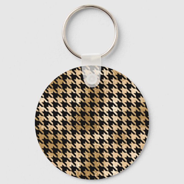 Metallic gold hounds tooth, fashion pattern. key ring (Front)