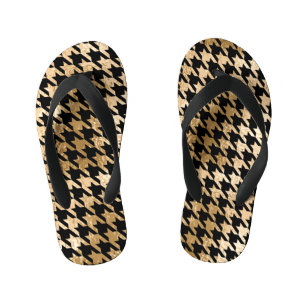 Metallic gold hounds tooth, fashion pattern. kid's thongs
