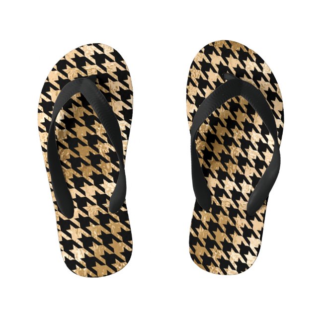 Metallic gold hounds tooth, fashion pattern. kid's thongs (Footbed)