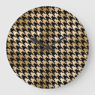 Metallic gold hounds tooth, fashion pattern. large clock