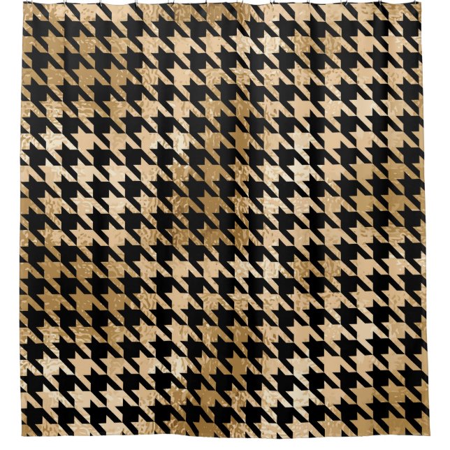 Metallic gold hounds tooth, fashion pattern. shower curtain (Front)