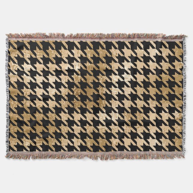 Metallic gold hounds tooth, fashion pattern. throw blanket (Front)