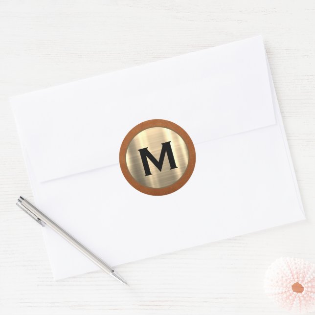 Metallic Gold Initial Classic Round Sticker (Envelope)