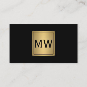 Metallic Gold Label Monogram Black Business Card