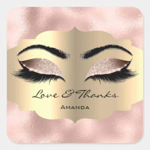 Metallic Gold Lashes Pink  Sweet 16th Love Thanks Square Sticker