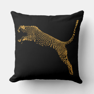 Metallic Gold Leaping Cheetah Cushion