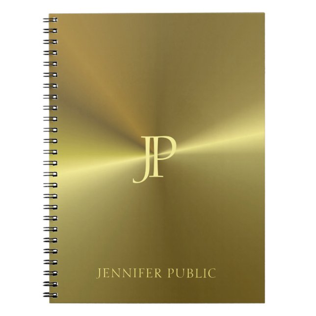 Metallic Gold Look Modern Monogram Template Notebook (Front)
