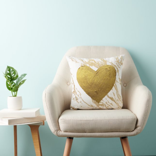 Metallic Gold Marble Heart  Cushion (Chair)