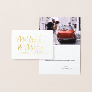 Metallic Gold Married & Merry Christmas Newlyweds Foil Card