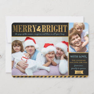 Metallic Gold Merry and Bright Holiday Card