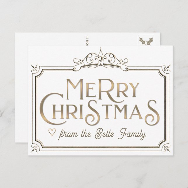 Metallic Gold Merry Christmas Fancy Vintage Frame Postcard (Front/Back)