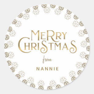 Metallic Gold Merry Christmas Snowflake Border Classic Round Sticker