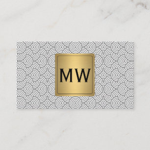 Metallic Gold   Monogram   Abstract Wavy Circles Business Card