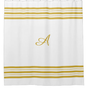 Metallic Gold Monogram and Bars on White Shower Curtain