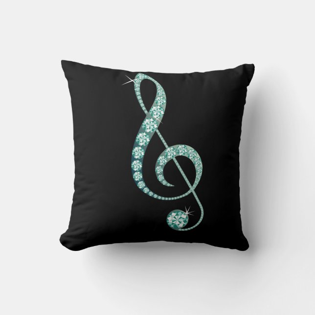 Metallic Gold Music Note Pillow with Diamonds (Front)