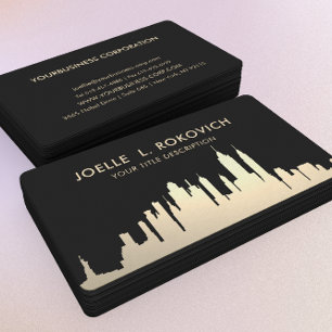 Metallic Gold NYC Skyline on Black Business Card