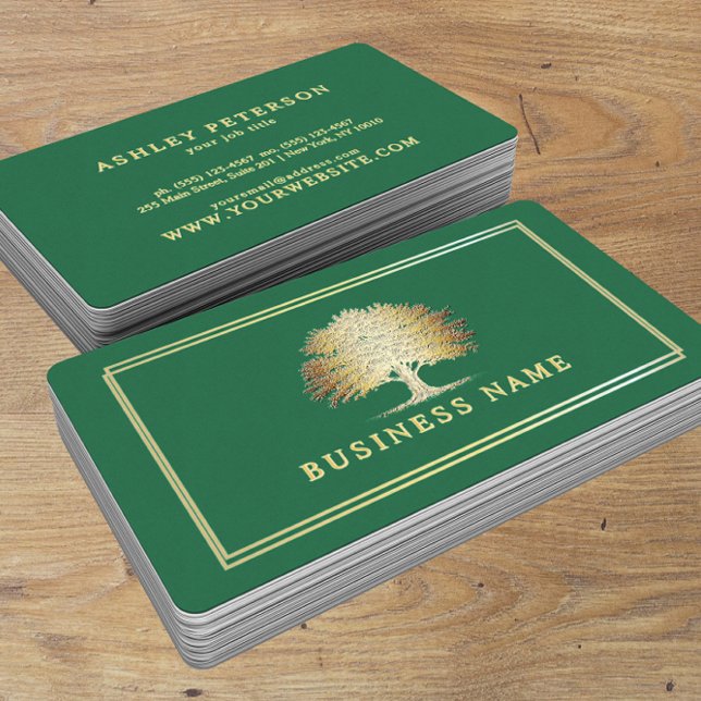 Metallic Gold Old Oak Tree Elegant Business Card (Creator Uploaded)