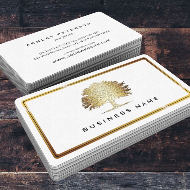 Metallic Gold Old Oak Tree Elegant Business Card (Creator Uploaded)