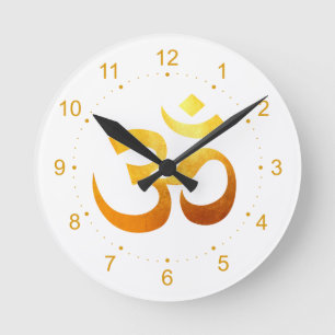 Metallic Gold Om Symbol Round Clock