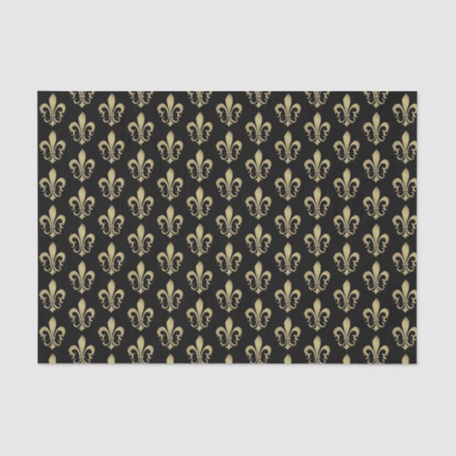 Metallic Gold on Black French Fleur de lis Tissue  Tissue Paper (Front)