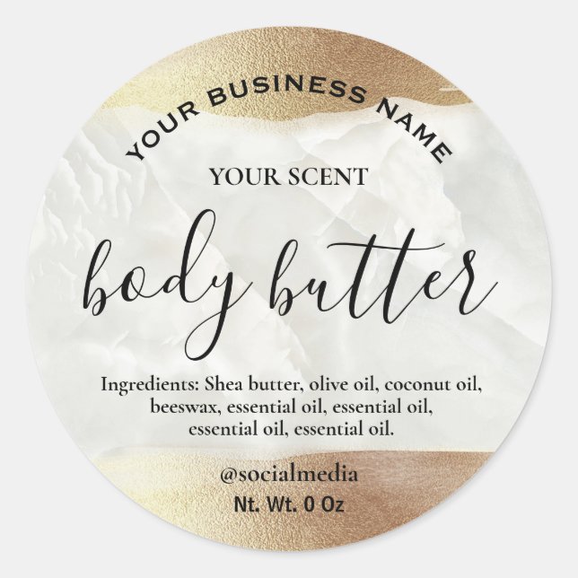 Metallic Gold Paint On Marble Body Butter Labels (Front)