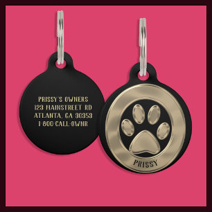 Metallic Gold Paw Print Pet Tag