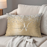 Metallic Gold Pretty Girly Silver Glitter Sparkly Decorative Cushion<br><div class="desc">Easily personalise this trendy chic accent pillow design featuring pretty silver sparkling faux glitter on a gold brushed metallic background.</div>