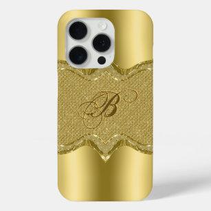 Metallic Gold print With Diamonds Pattern iPhone 15 Pro Case