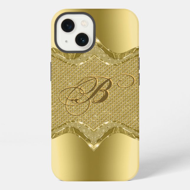 Metallic Gold print With Diamonds Pattern iPhone Case (Back)