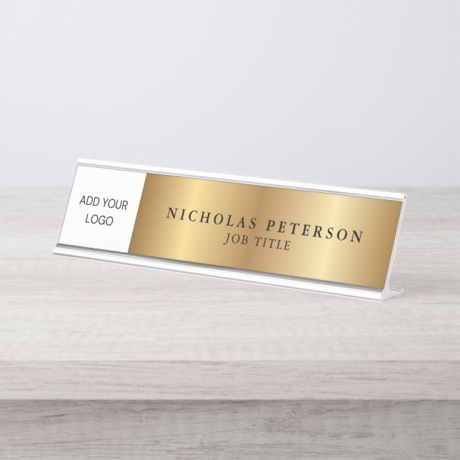 Metallic Gold Professional Executive Company Logo Desk Name Plate (Front)