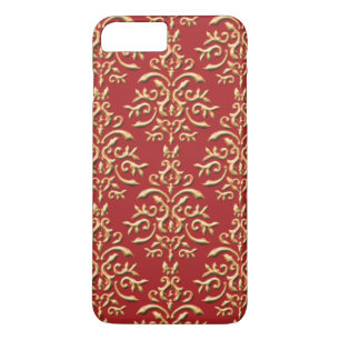 Metallic Gold Red Damask Pattern iPhone 8 Plus/7 Plus Case