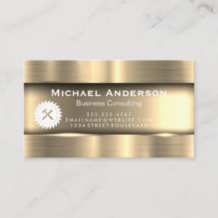 Metallic Gold Saw Hammer Construction Business Card