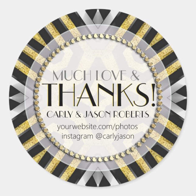 Metallic Gold Silver Much Love & Thank You Sticker (Front)