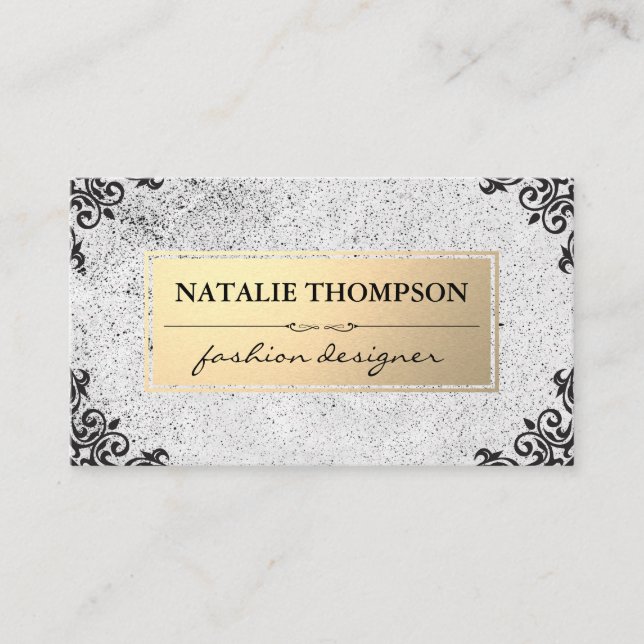 Metallic Gold / Speckled / Ornate Accents Business Card (Front)