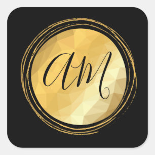 Metallic gold sphere monogram letter square sticker