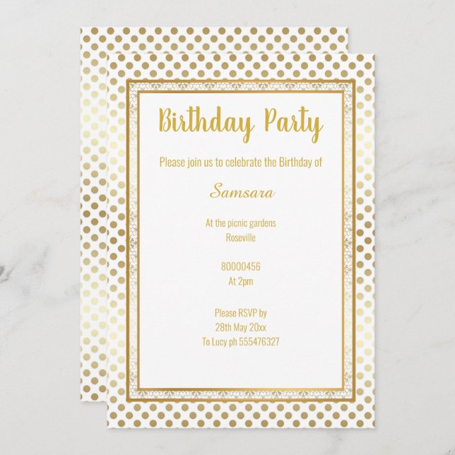 METALLIC GOLD SPOT LAYERED BIRTHDAY INVITATION (Front/Back)