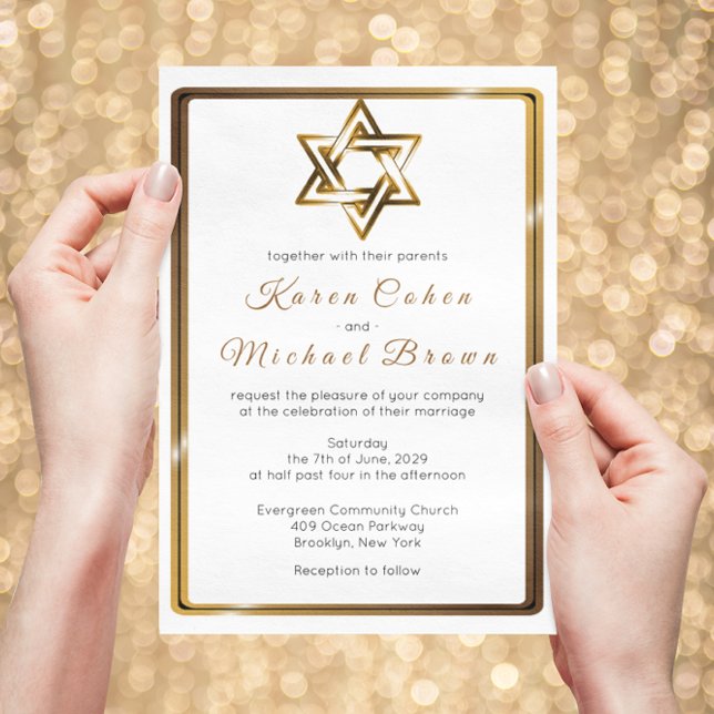 Metallic Gold Star of David Jewish Wedding Invitation (Creator Uploaded)